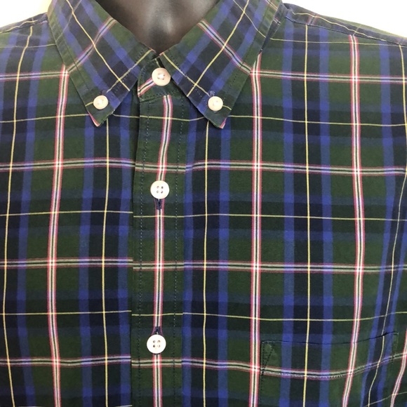 J Crew XL Slim Fit Long Sleeve Buttondown Plaid Shirt Green Navy - Picture 2 of 5